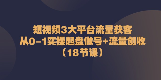 短视频3大平台流量获客：从0-1实操起盘做号+流量创收(18节课)-搞钱利器