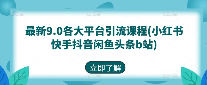 最新9.0各大平台引流课程(小红书快手抖音闲鱼头条b站)-搞钱利器