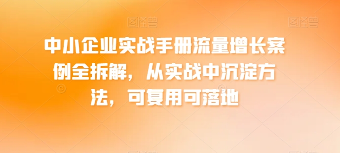 中小企业实战手册流量增长案例全拆解，从实战中沉淀方法，可复用可落地-搞钱利器