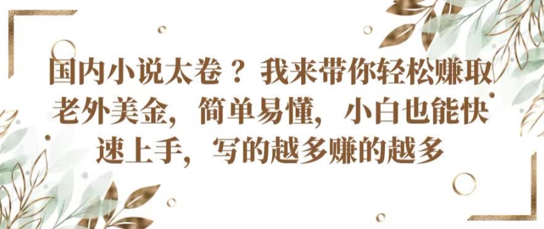 国内小说太卷 ?带你轻松赚取老外美金，简单易懂，小白也能快速上手，写的越多赚的越多【揭秘】-搞钱利器