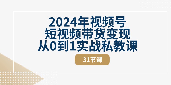 2024年视频号短视频带货变现从0到1实战私教课(30节视频课)-搞钱利器