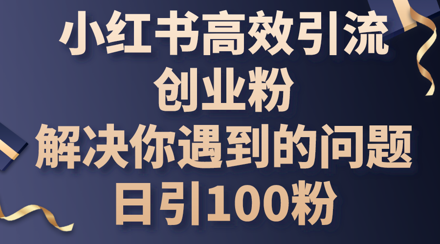 小红书高效引流创业粉，解决你遇到的问题，日引100粉-搞钱利器