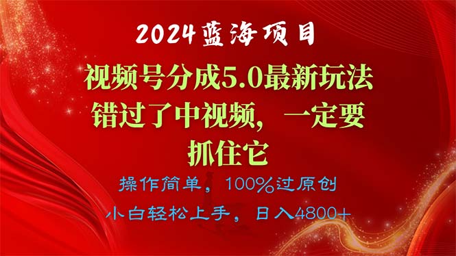 2024蓝海项目，视频号分成计划5.0最新玩法，错过了中视频，一定要抓住…-搞钱利器