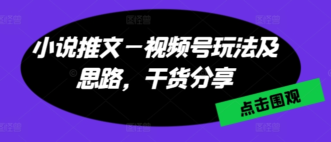 小说推文—视频号玩法及思路，干货分享-搞钱利器