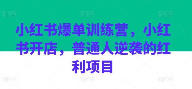 小红书爆单训练营，小红书开店，普通人逆袭的红利项目-搞钱利器