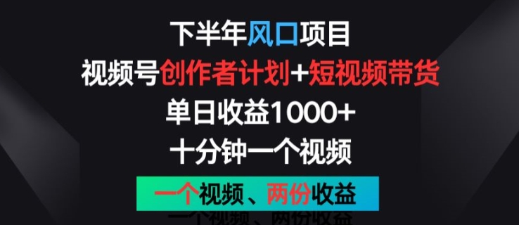 下半年风口项目，视频号创作者计划+视频带货，一个视频两份收益，十分钟一个视频【揭秘】-搞钱利器