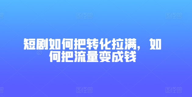 短剧如何把转化拉满，如何把流量变成钱-搞钱利器