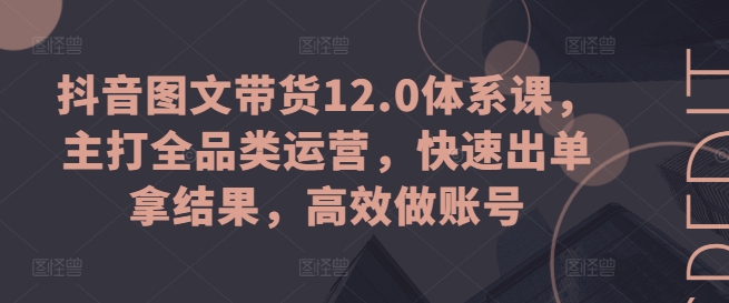 抖音图文带货12.0体系课，主打全品类运营，快速出单拿结果，高效做账号-搞钱利器