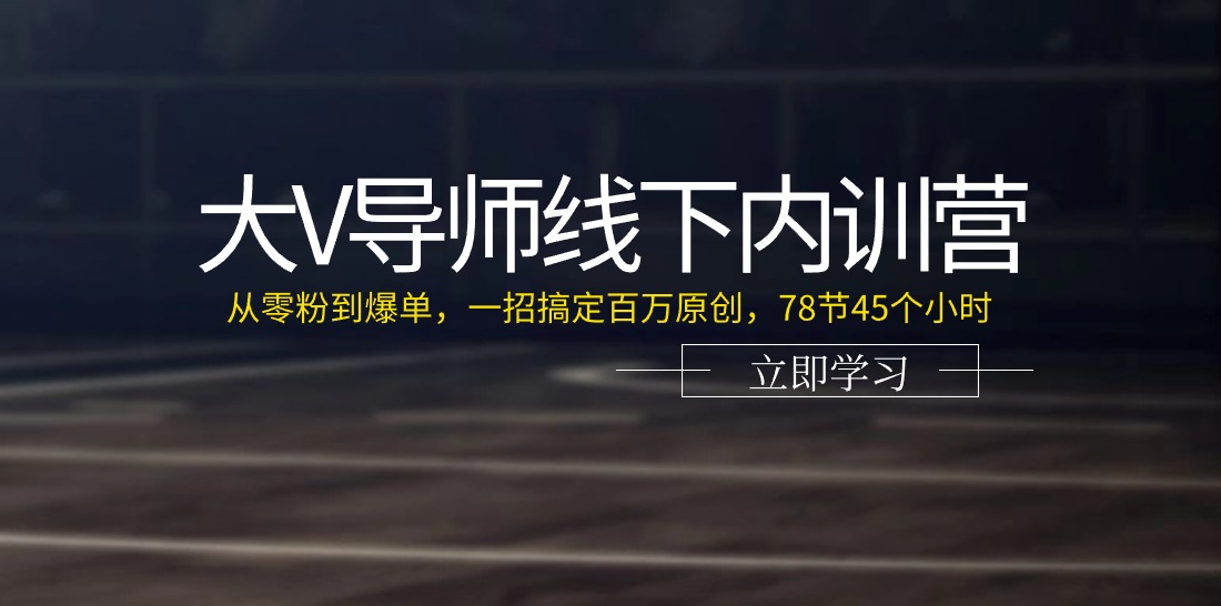 大V导师线下内训营：从零粉到爆单，一招搞定百万原创(78节45个小时)-搞钱利器