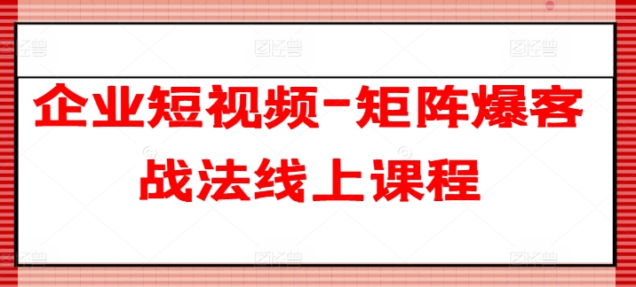 企业短视频-矩阵爆客战法线上课程-搞钱利器