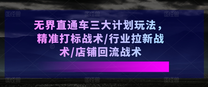 无界直通车三大计划玩法，精准打标战术/行业拉新战术/店铺回流战术-搞钱利器