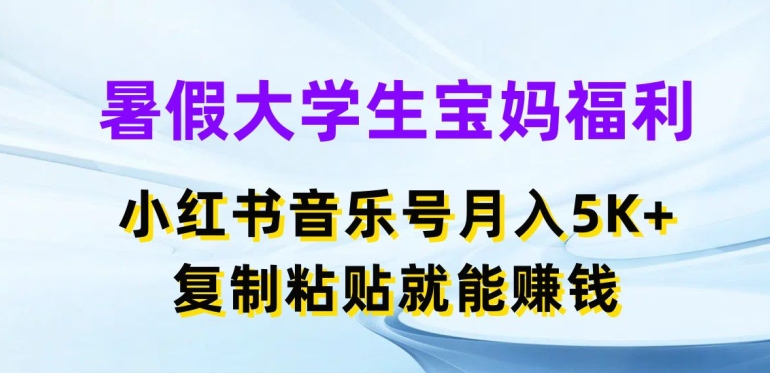 暑假大学生宝妈福利，小红书音乐号月入5000+，复制粘贴就能赚钱【揭秘】-搞钱利器