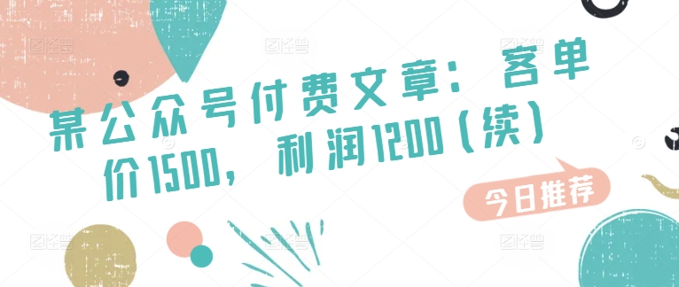 某公众号付费文章：客单价1500，利润1200(续)，市场几乎可以说是空白的-搞钱利器