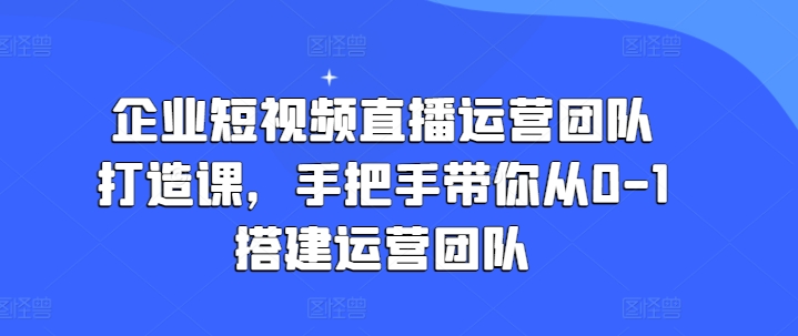 企业短视频直播运营团队打造课，手把手带你从0-1搭建运营团队-搞钱利器