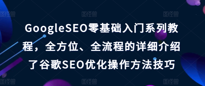 GoogleSEO零基础入门系列教程，全方位、全流程的详细介绍了谷歌SEO优化操作方法技巧-搞钱利器