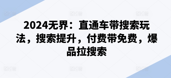 2024无界：直通车带搜索玩法，搜索提升，付费带免费，爆品拉搜索-搞钱利器
