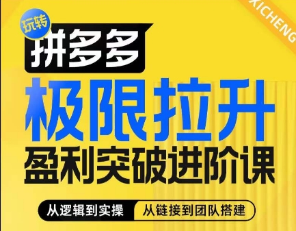 拼多多极限拉升盈利突破进阶课，​从算法到玩法，从玩法到团队搭建，体系化系统性帮助商家实现利润提升-搞钱利器