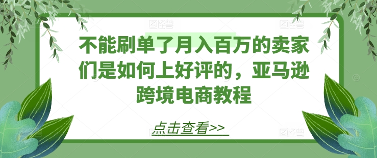 不能刷单了月入百万的卖家们是如何上好评的，亚马逊跨境电商教程-搞钱利器