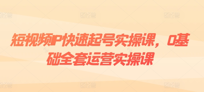短视频IP快速起号实操课，0基础全套运营实操课，爆款内容设计+粉丝运营+内容变现-搞钱利器