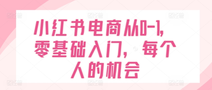 小红书电商从0-1，零基础入门，每个人的机会-搞钱利器
