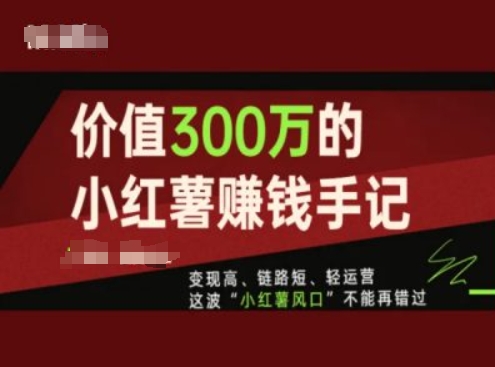 价值300万的小红书赚钱手记，变现高、链路短、轻运营，这波“小红薯风口”不能再错过-搞钱利器