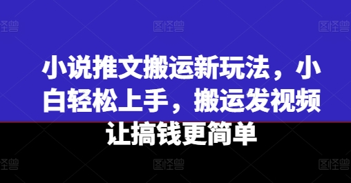 小说推文搬运新玩法，小白轻松上手，搬运发视频让搞钱更简单-搞钱利器