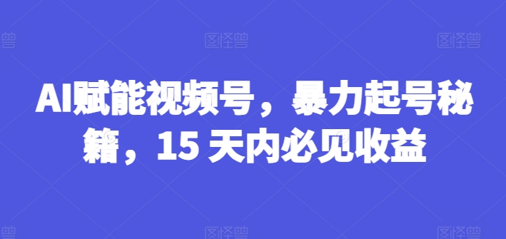 AI赋能视频号，暴力起号秘籍，15 天内必见收益【揭秘】-搞钱利器