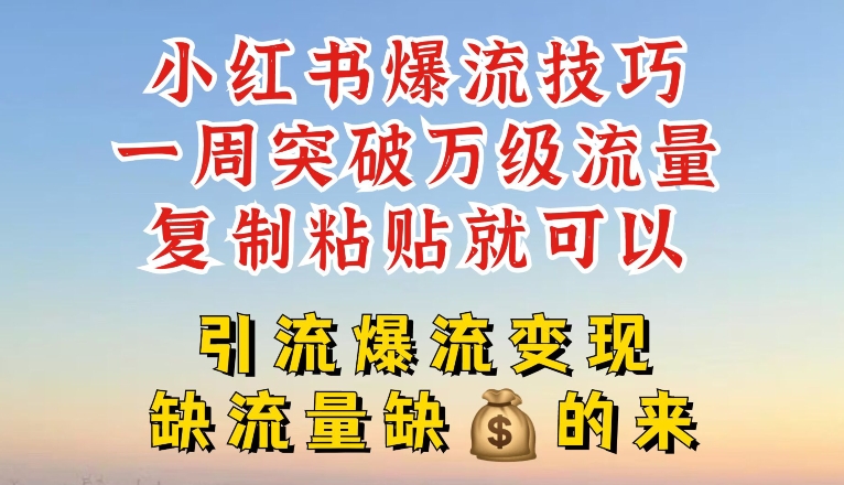 小红书爆流技巧，一周突破万级流量，复制粘贴就可以，引流爆流变现【揭秘】-搞钱利器