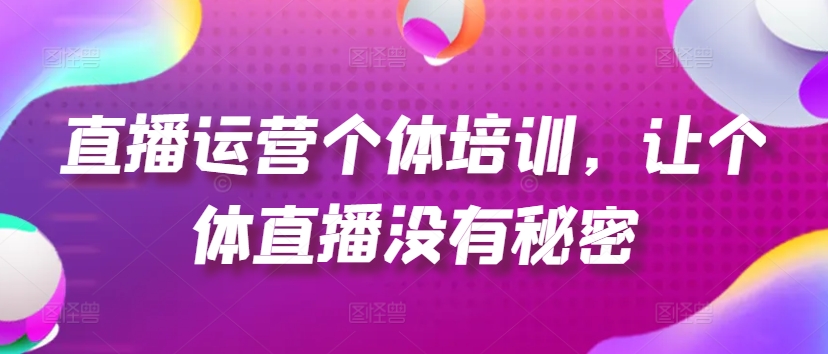 直播运营个体培训，让个体直播没有秘密，起号、货源、单品打爆、投流等玩法-搞钱利器
