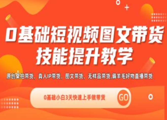 0基础短视频图文带货实操技能提升教学(直播课+视频课),0基础小白3天快速上手做带货-搞钱利器