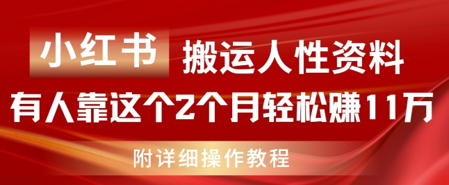 小红书搬运人性资料，有人靠这个2个月轻松赚11w，附教程【揭秘】-搞钱利器