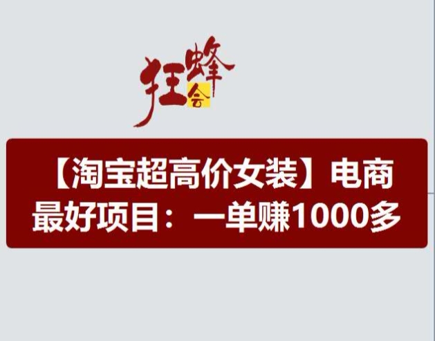 淘宝超高价女装项目，电商最好赛道，一单赚1000多-搞钱利器