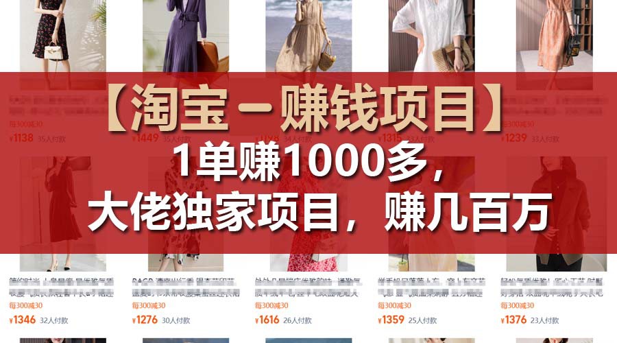 【淘宝赚钱项目】1单可赚1000多，大佬独家项目，年赚几百万-搞钱利器