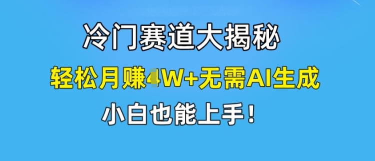 冷门赛道大揭秘，轻松月赚1W+无需AI生成，小白也能上手【揭秘】-搞钱利器