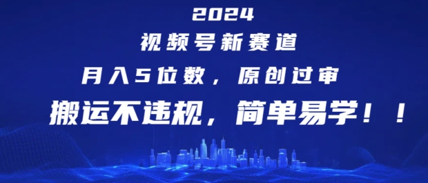 2024视频号新赛道，月入5位数+，原创过审，搬运不违规，简单易学【揭秘】-搞钱利器