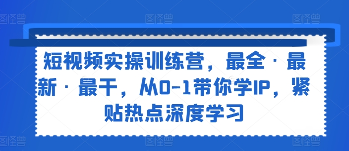 短视频实操训练营，最全·最新·最干，从0-1带你学IP，紧贴热点深度学习-搞钱利器
