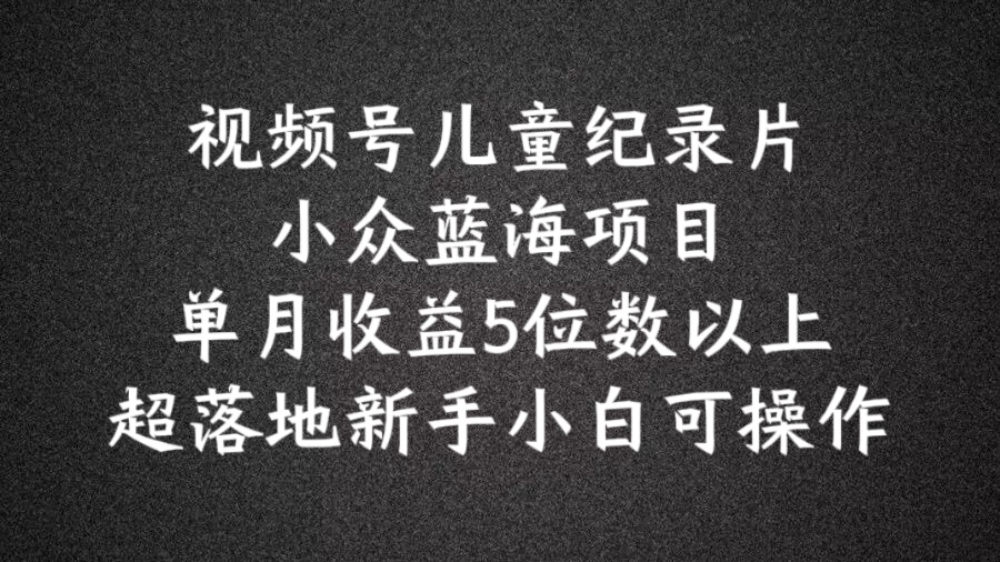 2024蓝海项目视频号儿童纪录片科普，单月收益5位数以上，新手小白可操作【揭秘】-搞钱利器