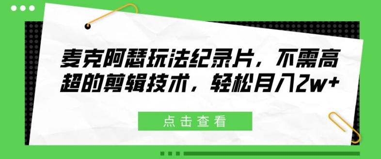 麦克阿瑟玩法纪录片，不需高超的剪辑技术，轻松月入2w+【揭秘】-搞钱利器