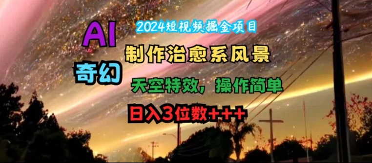 2024短视频掘金项目，AI制作治愈系风景，奇幻天空特效，操作简单，日入3位数【揭秘】-搞钱利器