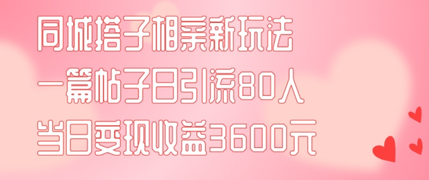 同城搭子相亲新玩法一篇帖子引流80人当日变现3600元(项目教程+实操教程)【揭秘】-搞钱利器