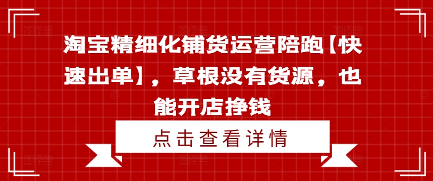 淘宝精细化铺货运营陪跑【快速出单】，草根没有货源，也能开店挣钱-搞钱利器