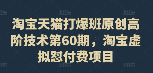 淘宝天猫打爆班原创高阶技术第60期，淘宝虚拟怼付费项目-搞钱利器
