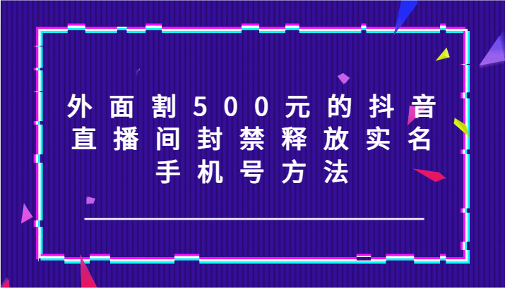 外面割500元的抖音直播间封禁释放实名/手机号方法！-搞钱利器