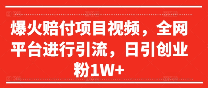 爆火赔付项目视频，全网平台进行引流，日引创业粉1W+【揭秘】-搞钱利器