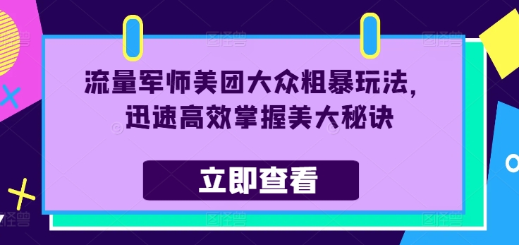 流量军师美团大众粗暴玩法，迅速高效掌握美大秘诀-搞钱利器