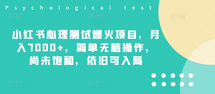 小红书心理测试爆火项目，月入7000+，简单无脑操作，尚未饱和，依旧可入局-搞钱利器