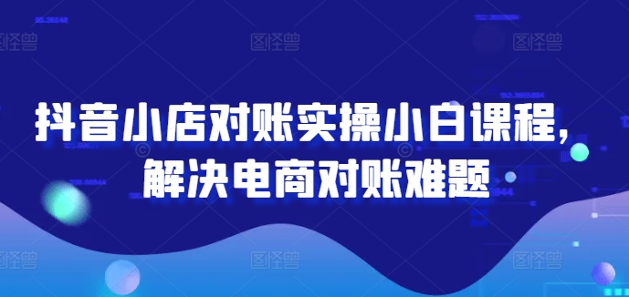 抖音小店对账实操小白课程，解决电商对账难题-搞钱利器