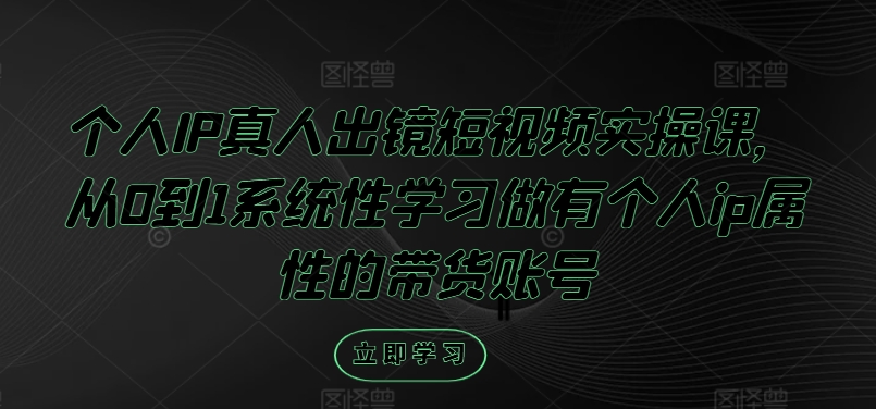 个人IP真人出镜短视频实操课，从0到1系统性学习做有个人ip属性的带货账号-搞钱利器