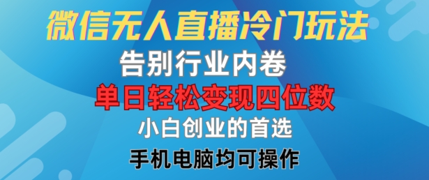 微信无人直播冷门玩法，告别行业内卷，单日轻松变现四位数，小白的创业首选【揭秘】-搞钱利器