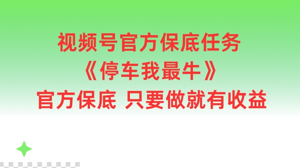 视频号官方保底任务，停车我最牛，官方保底只要做就有收益【揭秘】-搞钱利器